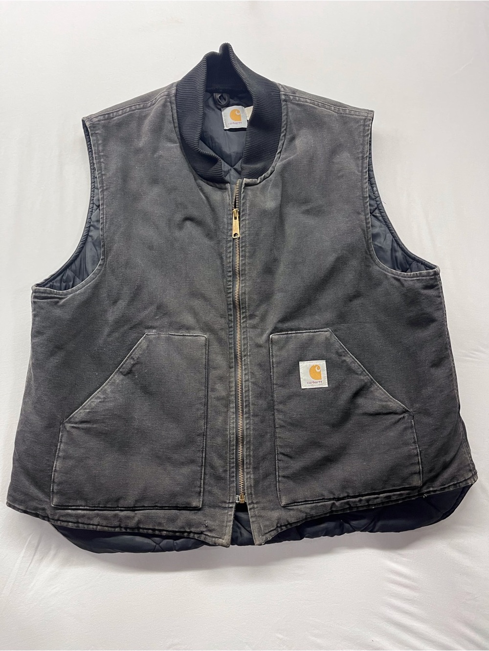 Vintage Carhartt VQ185 Vest 2XL Black Made USA Quilted Duck Canvas 90s